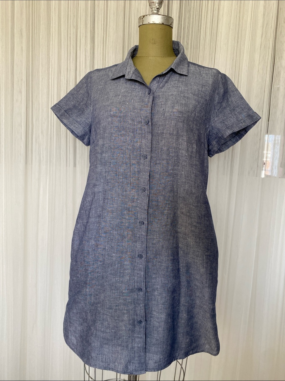 Banana Republic Chambray Button-Front Shirt Dress in Linen Blend Size 12p
